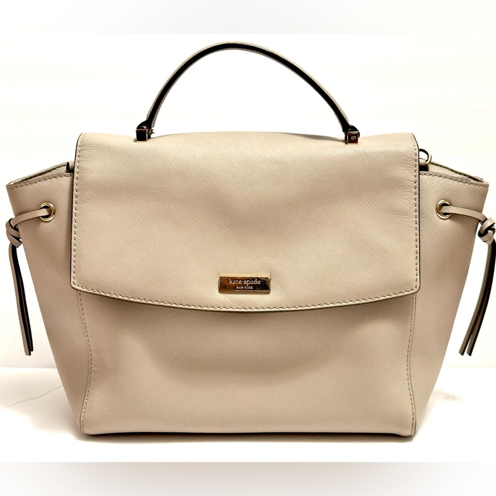 Kate Spade Cream Satchel Leather Flap Top Handle Purse with Gold Hardware